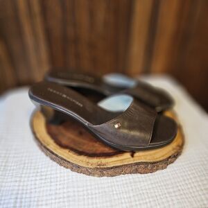 Tommy Hilfiger Brown Leather Slide Sandals Size 8.5